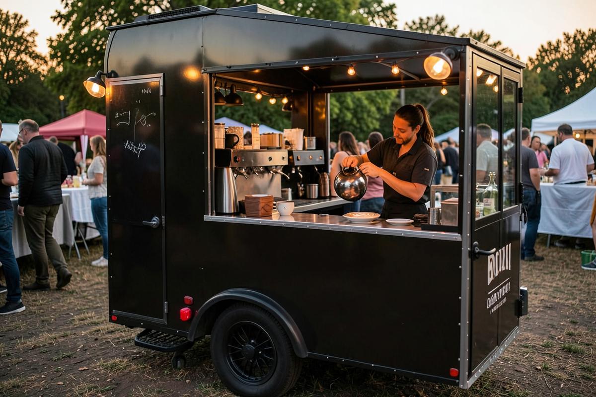 Amor Café website and mobile coffee cart at an outdoor event