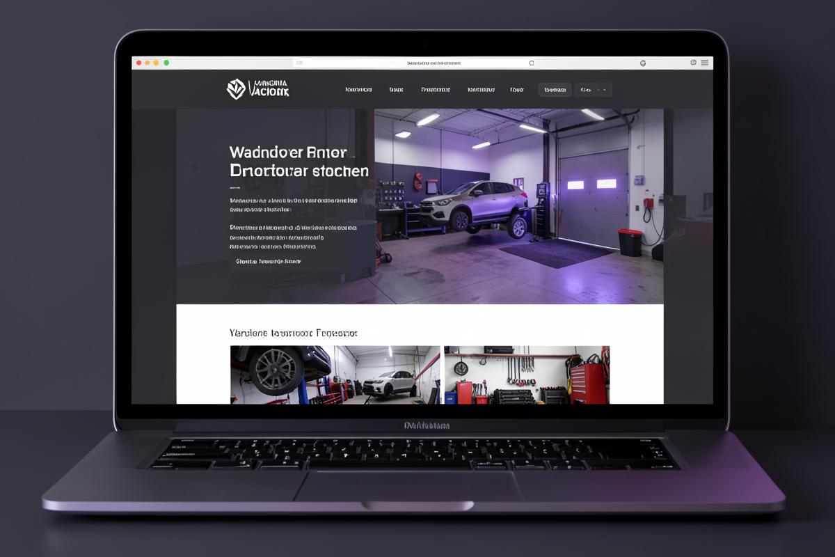 Third Gear automotive website displayed on a laptop in a Vancouver garage